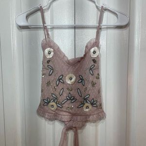 H&M floral mesh embellished blouse